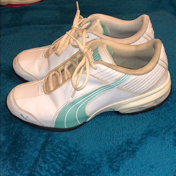 White and teal Puma tennis shoes. - Picture 2 of 5